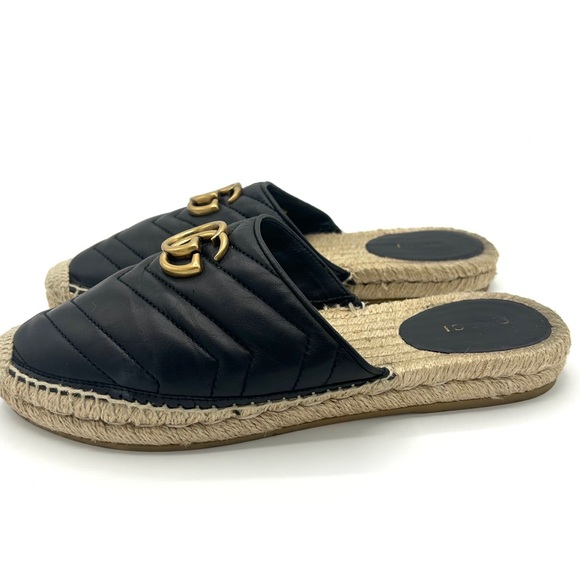 Gucci Pilar Espadrilles GG Sandals Monogram Matelasse Slides Chevron 37 - Picture 4 of 7